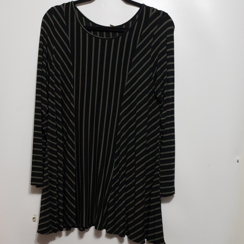 Comfy USA Long Sleeve Green Striped Long Sleeve Tunic Top L
